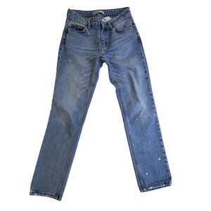 Zara Womens Light Blue Denim Jeans 1975 Crystal Embellished Straight Leg Size 00
